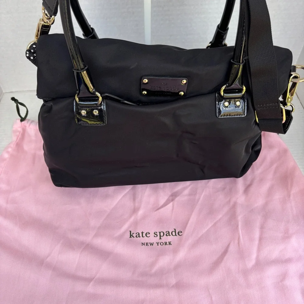 Kate Spade New York Black Nylon Carmen Leather Trim Shoulder Bag Crossbody Purse